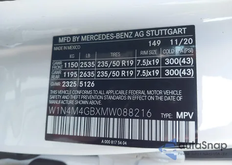 2021 Mercedes-Benz Glb 250 from USA, damaged, VIN W1N4M4GBXMW088216